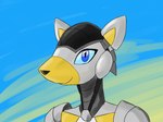 4:3 aircraft anthro blue_eyes digital_media_(artwork) female headshot_portrait kat_(sealer4258) living_aircraft living_machine living_vehicle machine not_furry portrait robot robot_anthro robot_ears sealer4258 simple_background smile solo vehicle white_body yellow_body