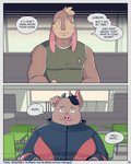 2020 4:5 abe_(mikrogoat) anthro basil_(mikrogoat) brown_body brown_fur clothing comic dialogue domestic_pig duo english_text fur hi_res inside lagomorph leporid male mammal mikrogoat overweight overweight_male rabbit shirt sitting suid suina sus_(pig) text topwear url