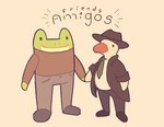 Rating: s
ID: 4821469
Date: 2024-06-01 12:51:14 -0400
Status: active
Score: 26
2024 amphibian anatid anseriform anthro avian beak bird black_eyes bottomwear clothed clothing coat crossover detective detective_hat duck duck_detective:_the_secret_salami duo earless english_text eugene_mcquacklin_(duck_detective) feathers footwear frog frog_detective frog_detective_(character) green_body green_nose green_skin hand_holding happy male multicolored_body multicolored_skin necktie neutral_expression o_o orange_beak pants round_eyes round_head shirt shoes simple_eyes small_eyes smile spanish spanish_text standing text toony topwear trenchcoat two_tone_body two_tone_skin uniform white_body white_feathers white_wings wide_eyed wings zorelhasbobo post #4821469