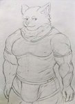 absurd_res anthro bulge canid canine canis clothed clothing hi_res ichinoseura male mammal muscular muscular_anthro muscular_male shirt smile smiling_at_viewer solo topwear traditional_media_(artwork) underwear wolf