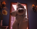 3d_(artwork) 5:4 anthro areola big_areola big_breasts black_nipples black_pussy blender_(artwork) boss_monster_(undertale) bovid breasts caprine dark_areola digital_media_(artwork) female flower fur genitals hi_res inviting_to_sex looking_at_viewer mammal mmad nipples plant pussy shy solo standing_in_doorway toriel toriel_(dogzeela) undertale undertale_(series) white_body white_fur