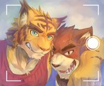 Rating: s
ID: 4713953
Date: 2024-04-11 09:55:50 -0400
Status: active
Score: 9
2017 6:5 anthro arm_around_shoulders bear black_bear blue_eyes brown_eyes brown_stripes camera_view clothing countershade_snout countershade_torso countershading cross-popping_vein dated duo felid fur hi_res juuichi_mikazuki liu_(artist) male mammal moon_bear morenatsu pantherine pink_nose red_clothing red_shirt red_tank_top red_topwear sharp_teeth shirt snout striped_body striped_fur stripes tan_body tan_fur tank_top teeth tiger topwear torahiko_(morenatsu) ursine yellow_body yellow_fur post #4713953