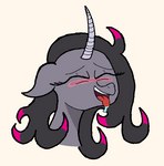 2019 ahegao anonymous_artist black_hair black_outline blush bodily_fluids bust_portrait curved_horn digital_media_(artwork) drooling equid equine eyelashes eyes_closed female feral hair highlights_(coloring) horn looking_pleasured mammal mythological_creature mythological_equine mythology oleander_(tfh) open_mouth open_smile outline pink_highlights pixel_(artwork) portrait saliva saliva_on_tongue simple_background smile solo them's_fightin'_herds tongue tongue_out unicorn unicorn_horn white_background