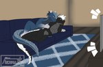 absurd_res anthro biped cuddling dragon electronics fuenmax furniture hi_res male male/male male_anthro mythological_creature mythological_scalie mythology scalie sofa television