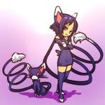 1:1 alternate_species blue_eyes cosplay duo female feral generation_4_pokemon glameow hair hitec human humanized mammal nintendo pokemon pokemon_(species) purple_hair tail