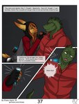 anthro attack bald big_ears bottomwear close-up clothed clothing comic comic_panel crocodile crocodilian dialogue digital_media_(artwork) drugs duo eliana-asato english_text felid feline female fingerless_gloves fur gloves glowing_liquid green_body green_scales hair handwear hi_res holding_object holding_syringe hood hoodie jacket jen_(eliana-asato) latex latex_bottomwear latex_clothing latex_pants leather leather_bottomwear leather_clothing leather_pants legwear long_hair looking_at_another looking_at_viewer lynx male mammal muscular muscular_anthro muscular_male oleg_(eliana-asato) open_mouth orange_hair pants red_clothing reptile scales scalie shirt shocked short_tail simple_background smile speech_bubble syringe tail teeth text topwear touching_face url yellow_body yellow_eyes yellow_fur