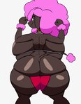 animated anthro back_boob big_breasts big_butt bikini bouncing_butt breasts brown_body brown_eyes butt canid canine canis clothing domestic_dog ear_piercing ear_ring female hair huge_breasts huge_butt hyper hyper_breasts looking_at_viewer looking_back looking_back_at_viewer mammal piercing pink_hair poodle ring_piercing short_playtime simple_background smile solo swimwear tail tansau thick_thighs twerking two-piece_swimsuit white_background