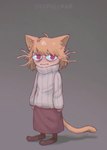 animal_humanoid blonde_hair bottomwear cat_humanoid clothing felid felid_humanoid feline feline_humanoid felis female hair hi_res humanoid mammal mammal_humanoid messy_clothing messy_hair neco-arc red_eyes ribbed_clothing ribbed_sweater skirt soaphisoap solo tail tired tsukihime type-moon whiskers