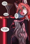 alcohol bar beverage blush canid canine clothing comic dialogue duo emily_(lizzard_sama) english_text female fox green_eyes hi_res lizard lizzard_sama lizzy_(lizzard_sama) mammal red_eyes reptile scalie text