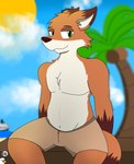 absurd_res anthro beach bench boat canid canine dankbudgie disney fox hi_res khakis male mammal nick_wilde outside palm_tree plant shirtless smile solo tree vehicle watercraft zootopia