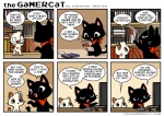 ambiguous_gender anthro comic computer dialogue domestic_cat electronics english_text felid feline felis gamercat_(character) glitch_(the_gamercat) grid_layout lol_comments mammal reaction_image samantha_whitten scarf six_frame_image smile tail text the_gamercat the_truth url