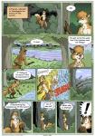 2015 anthro biped bottomwear canid canine clothed clothing comic detailed_background dialogue english_text exclamation_point farin forest fox furgonomics geminisaint hi_res loincloth loincloth_only male mammal nature plant river scared sitting solo speech_bubble startled tail tail_clothing text topless tree tribal water