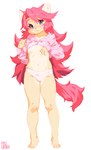 2018 4_toes absurd_res anthro aruurara barefoot blush breasts clothing feet felid feline female female_anthro fur hair hi_res hoodie kemono looking_at_viewer mammal meme meme_clothing momo_(aruurara) navel panties paws pink_hair pink_nose plantigrade simple_background small_breasts solo tan_body tan_fur toes topwear twitter_hoodie under_boob underwear white_background young young_female