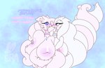 2024 anthro belly big_belly big_breasts big_butt big_momma_era_(erauue) blush breasts butt duo english_text erauue eyewear female female/female generation_5_pokemon glasses hand_on_breast huge_breasts legendary_pokemon long_tail navel nintendo nipples pokemon pokemon_(species) remadi reshiram romantic romantic_couple slightly_chubby tail text thick_thighs watermark wide_hips