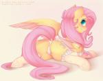 2015 blush camel_toe clothing cutie_mark digital_media_(artwork) equid equine evehly feathered_wings feathers female feral fluttershy_(mlp) friendship_is_magic fur garter_belt garter_straps hair hasbro hi_res hooves legwear lingerie looking_at_viewer looking_back mammal my_little_pony mythological_creature mythological_equine mythology panties pegasus pink_hair simple_background smile solo stockings underhoof underwear white_background wings yellow_body yellow_feathers yellow_fur