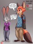 absurd_res anthro canid canine clothing disney duo female fox hi_res judy_hopps lagomorph leporid link6432 male mammal nick_wilde rabbit red_fox strip_meme true_fox zootopia