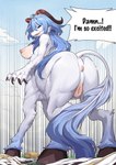 absurd_res adeptus_(genshin_impact) animal_genitalia animal_pussy anus blue_hair butt butt_pose canine_genitalia canine_pussy claws colored english_text equid equid_taur female ganyu_(genshin_impact) genitals genshin_impact hair hi_res hooves horn long_hair mammal mammal_taur mihoyo patreon_exclusive pose profanity pussy solo taur text transformation zobbie265