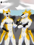 abs absurd_res anthro blue_eyes conditional_dnp fur hi_res looking_at_viewer male mammal muscular muscular_anthro muscular_male open_mouth pecs pngtuber sergal shaded simple_background smile solo tail tail_tuft teremun_(character) teremunart tuft white_body white_fur