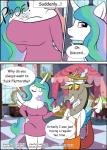 absurd_res amaichix anthro big_breasts breasts chimera clothing dialogue discord_(mlp) draconequus duo english_text equid equine female friendship_is_magic hasbro hi_res horn male mammal my_little_pony mythological_creature mythological_equine mythology princess_celestia_(mlp) profanity text url winged_unicorn wings