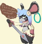Rating: q
ID: 5214827
Date: 2024-11-30 15:16:09 -0500
Status: active
Score: 64
accessory anthro anthro_focus atlyss black_body black_fur blue_hair bottomwear breasts clothing convenient_censorship dialogue ear_piercing ear_ring female fur gem green_eyes grey_body grey_fur hair hair_accessory hand_on_hip hi_res lagomorph leporid mammal melee_weapon piercing poon_(atlyss) rabbit ring_piercing ruby_(gem) skirt solo speech_bubble sword text tm32 topwear vivian_(atlyss) weapon post #5214827