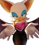 anthro armwear bare_shoulders bat blue_eyes breasts clothing elbow_gloves eyeshadow female gloves handwear hi_res looking_at_viewer makeup mammal pachirisus rouge_the_bat sega simple_background smile solo sonic_the_hedgehog_(series) tan_body tan_skin wings