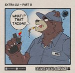 2023 anthro bear belly boss_(kamui_shirow) clothing comic delivery_bear_service dialogue english_text hi_res humanoid_hands kamui_shirow kemono male mammal overweight overweight_male shirt solo text topwear