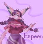 anthro big_breasts blush bottomwear braided_hair breasts cheek_tuft cleavage cleavage_cutout clothed clothing cutout eeveelution espeon eyes_closed eyewear facial_tuft female fur generation_2_pokemon glasses hair hi_res inner_ear_fluff markings mole_(marking) mole_on_breast nintendo noruru3737 pokemon pokemon_(species) purple_body purple_clothing purple_fur purple_topwear skirt small_waist solo sweater topwear tuft turtleneck wide_hips