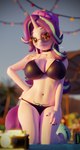 3d_(artwork) absurd_res anthro anthrofied big_breasts bikini breasts cleavage clothed clothing digital_media_(artwork) equid equine eyewear female friendship_is_magic hand_on_hip hasbro hi_res horn layla_horizon_(artist) mammal my_little_pony mythological_creature mythological_equine mythology navel navel_piercing piercing solo starlight_glimmer_(mlp) swimwear two-piece_swimsuit unicorn