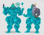 5:4 absurd_res anthro anthro_to_humanoid big_butt big_pecs butt canid canine clone_transformation cloning dire_(fortnite) duo epic_games fortnite goo_creature goo_transformation gun hi_res humanoid lock_bulge lock_symbol male male/male mammal mid_transformation muscular muscular_anthro null null_bulge pecs poseidon_(fortnite) ranged_weapon simple_background slime smile thick_thighs tiburalgo transformation weapon