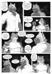 anthro beverage blackmailz canid canine canis comic dialogue domestic_dog english_text felid fur gray_(blackmailz) hi_res male mammal monochrome text