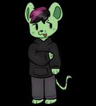 anthro biizziiy black_clothing black_topwear clothing eye_bags feet fur green_body green_fur green_tail highlights_(coloring) male mammal mouse murid murine rodent silly solo sparkling_cutiepie tail topwear