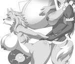 abirdeer absurd_res ahegao akeno_(itsnafulol) anthro arm_grab belly big_belly big_breasts big_butt bodily_fluids breasts butt canid canine canis cervina cum cum_in_pussy cum_inside doggystyle duo female from_behind_position genital_fluids gynomorph gynomorph/female hair hi_res holding_belly huge_breasts huge_butt human human_on_anthro impregnation intersex intersex/female interspecies long_hair looking_pleasured mammal monochrome open_mouth ovum ovum_with_heart penetration pregnant sex sperm_cell tongue tongue_out vaginal vaginal_penetration wolf wolf_ears wolf_tail