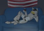 aircraft aircraft_humanoid airplane american_flag anthro armor_plates blue_eyes breasts container cup female flag furniture goblet hi_res joints kat_(sealer4258) living_aircraft living_machine living_vehicle machine navel non-mammal_breasts not_furry reclining reclining_on_sofa reclining_pose robot robot_anthro sealer4258 small_breasts smile sofa solo spread_legs spreading united_states_of_america vehicle white_body