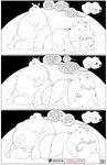 absurd_res anthro balls big_balls big_penis border comic dialogue domestic_pig duo english_text genitals hi_res huge_balls huge_penis hyena hyper hyper_balls hyper_genitalia hyper_penis jeffrey_taggart male male/male mammal overweight overweight_male penis species_transformation speech_bubble suid suina sus_(pig) text thewilldpink tongue tongue_out transformation white_border