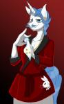 2014 angel_(mlp) anthro anthrofied bathrobe bedroom_eyes blue_eyes blue_hair clothing digital_media_(artwork) dual_holding equid equine eyewear facial_hair fancypants_(mlp) friendship_is_magic hair half-closed_eyes handkerchief hasbro hi_res holding_handkerchief holding_kerchief holding_monocle holding_object horn jrvanesbroek kerchief lagomorph leporid looking_at_viewer male mammal monocle multicolored_hair mustache my_little_pony mythological_creature mythological_equine mythology narrowed_eyes playboy playboy_bunny_logo rabbit robe seductive smile solo two_tone_hair unicorn