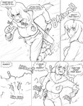 2024 big_breasts boots breasts clothing comic dialogue english_text female footwear freya_(thevarking) greyscale hair hi_res human long_hair mammal melee_weapon monochrome not_furry running shoes snow solo speech_bubble sword sword_on_back text thevarking weapon