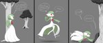 2021 absurd_res after_transformation backpack dialogue digital_media_(artwork) english_text falling female gardevoir generation_3_pokemon grey_background hi_res humanoid mentalcrash nintendo not_furry plant pokemon pokemon_(species) pokemon_speak simple_background solo text thought_bubble tree walking