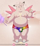 amusement_ride anthro anthrofied candy carousel clefable clothing cotton_candy dessert ferris_wheel flaccid food food_on_body foreskin generation_1_pokemon genitals hi_res humanoid_genitalia humanoid_penis ice_cream ice_cream_cone insect_wings long_foreskin lovkuma male moobs multicolored_clothing nintendo overweight overweight_anthro overweight_male penis pokemon pokemon_(species) pokemorph rainbow_clothing solo tent underwear unretracted_foreskin wings