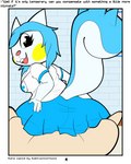 2022 4:5 absurd_res black_eyes blue_body blue_fur blue_hair bottomwear breasts butt clothing comic digital_media_(artwork) duo english_text eyelashes female first_person_view fur generation_4_pokemon generation_5_pokemon hair hand_on_butt hi_res katie_(subtractiontoons) looking_at_viewer male male/female minccino nintendo nurse_clothing nurse_uniform on_lap open_mouth pachirisu pokemon pokemon_(species) pokemon_mystery_dungeon robin_(rodent_powered) rodent_powered_(softestpuffss) semi-anthro skirt softestpuffss spike_chunsoft squirrel_tail story story_in_description suggestive text uniform white_body white_fur