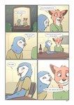 anthro avian beak bird canid canine casey_(tuke) clothed clothing comic dialogue duo fox furniture graham_(tuke) hi_res male male/male mammal open_mouth owl raining speech_bubble table tuke wine_bottle