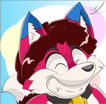 anthro canid canine collar digital_media_(artwork) fox fur hair holly_(ortiz) hollyortiz hybrid icon male mammal red_body smile solo young young_anthro young_male