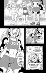 anthro avian bird breasts canid canine canis clothed clothing comic daigaijin dialogue domestic_dog english_text eulipotyphlan exercise female freydar_(furryfight_chronicles) fur furryfight_chronicles group hair hedgehog hi_res ida_huggler lizard mammal midriff monochrome navel owl reptile scalie shirt size_difference tank_top text topwear