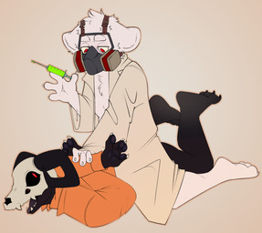 Rating: q
ID: 5772258
Date: 2025-08-11 17:15:48 -0400
Status: active
Score: 11
4_eyes anthro black_body bone canid canine changed_(video_game) clothing coat criminal demon doctor dr._k_(changed) duo fur gas_mask hi_res horn kisha_(artist) lab_coat latex_creature living_latex looking_back lying male male/male mammal mask medical_instrument multi_eye on_front open_mouth pinned pinned_to_ground prison_uniform prisoner red_eyes restrained scientific_instrument shirt simple_background sitting skull skull_head syringe tan_background topwear white_body white_fur post #5772258