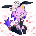 1:1 anthro black_clothing blaze_the_cat bunny_costume clothing costume eyelashes felid feline female fixstern_star hair_down half-closed_eyes hands_above_head heart_symbol hi_res long_eyelashes mammal multicolored_body narrowed_eyes one_eye_closed sega solo sonic_the_hedgehog_(series) tail two_tone_body