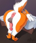 anthro anus balls bed bent_over butt fur furniture genitals hi_res kellsmiley looking_at_viewer male multicolored_body multicolored_fur orange_body orange_fur penis presenting presenting_hindquarters puffy_anus serbert_(iwanttodie) sergal solo tail two_tone_body two_tone_fur two_tone_tail white_body white_fur wide_hips