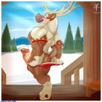 1:1 2016 aaron_(artist) anthro antlers back_muscles barefoot bedroom_eyes biceps biped border bottomless cel_shading clothed clothing day deer detailed_background digital_media_(artwork) disney erection feet frozen_(disney) full-length_portrait genitals grin half-closed_eyes hi_res hooves horn humanoid_genitalia humanoid_penis looking_at_viewer looking_back male mammal manly muscular muscular_anthro muscular_male narrowed_eyes naughty_face new_world_deer outside partially_clothed pecs penis pinup portrait pose quads raised_tail rear_view reindeer seductive shaded signature smile solo standing sven_(frozen) tail teasing triceps undressing watermark white_border