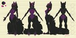 3_toes absurd_res anthro big_butt black_body black_fur breasts butt canid canine canis digital_media_(artwork) enderium feet female fur genitals hair hi_res long_hair mammal model_sheet monster nipples nude purple_body purple_eyes purple_fur pussy rose_(enderiumdavoc) scar simple_background sleepypinklinx solo standing tail toes wide_hips wolf