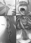 ambiguous_species anthro big_breasts big_penis breasts building comic dialogue digital_media_(artwork) dominant duo english_text female female_prey forced fully_inside genitals glistening gynomorph hair herm herm/female hi_res horn house human humanoid humanoid_genitalia intersex intersex/female licking mammal monochrome monster mouth_shot nipples nude open_mouth oral_vore penis right_to_left seekgr simple_background size_difference sound_effects speech_bubble swallowing text tongue tongue_out uvula vaginal vore