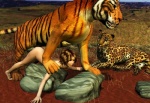 3d_(artwork) bestiality chi' digital_media_(artwork) felid female female_on_feral feral group human human_on_feral interspecies leopard male male/female mammal pantherine realistic_feral tail tiger