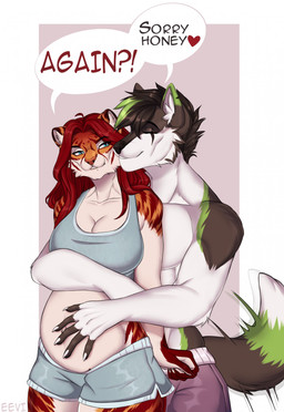 Rating: q
ID: 5570694
Date: 2025-05-13 23:03:01 -0400
Status: active
Score: 80
anthro athletic athletic_anthro athletic_male belly big_belly bottomwear breasts canid canine canis cleavage clothed clothing creativeevil dialogue digital_media_(artwork) duo eevi_(creativeevil) english_text eyes_closed felid female fur hair hand_on_belly hi_res hug hugging_another hugging_from_behind male male/female mammal pantherine pregnant pregnant_anthro pregnant_female red_hair romantic romantic_ambiance romantic_couple shorts simple_background smile speech_bubble standing tail tail_motion tailwag text tiger topless topless_anthro topless_male topwear white_body white_fur wolf post #5570694
